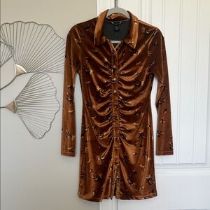 House of Harlow Revolved Crushed Velvet Floral Button Down Mini Dress